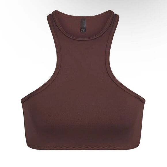 SKIMS NWT Recycled Swim High Neck RacerBack Swim Top In Cocoa Brown Swim Bikini - Picture 3 of 7